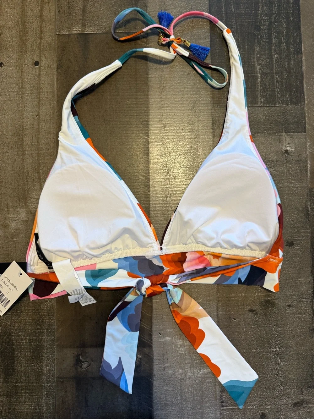 NWT La Blanca Multicolor Floral Halter Bikini Top in Pink, Orange & Blue
